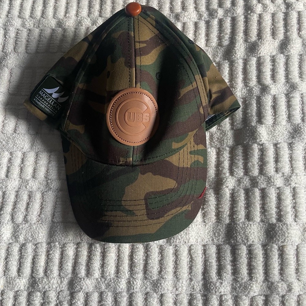 Green and Brown Camouflage Hat with Curved Brim